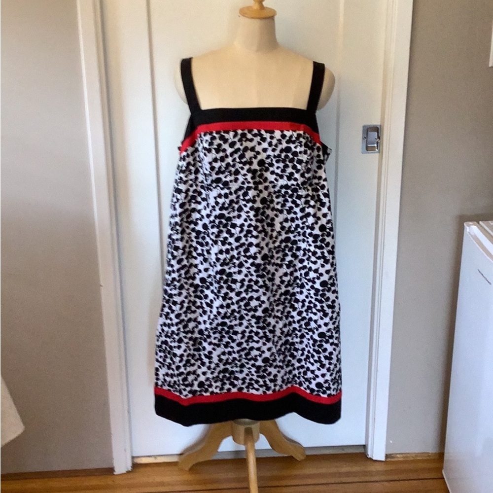 K S L, Black, White & Red Sundress with Square Neck. Size 18W